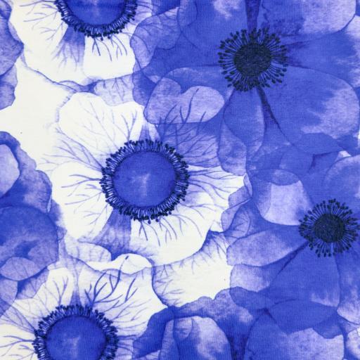 Heavy viscose jersey, Flowers Blue